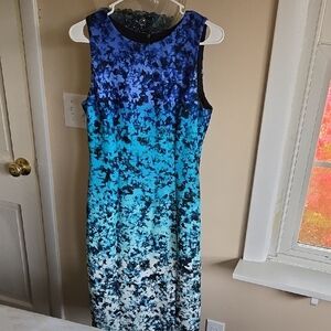 Vince Camuto Blue and Black Patterned Midi Dress